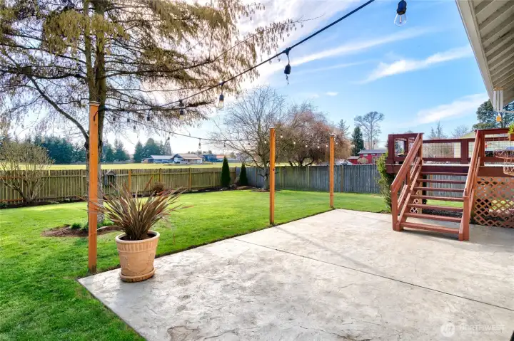 Stamped concrete patio great for outdoor entertaining.