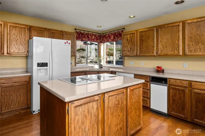 Island w/cooktop towards guests and views...