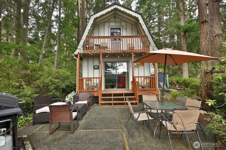 View of the cabin and patio space.
