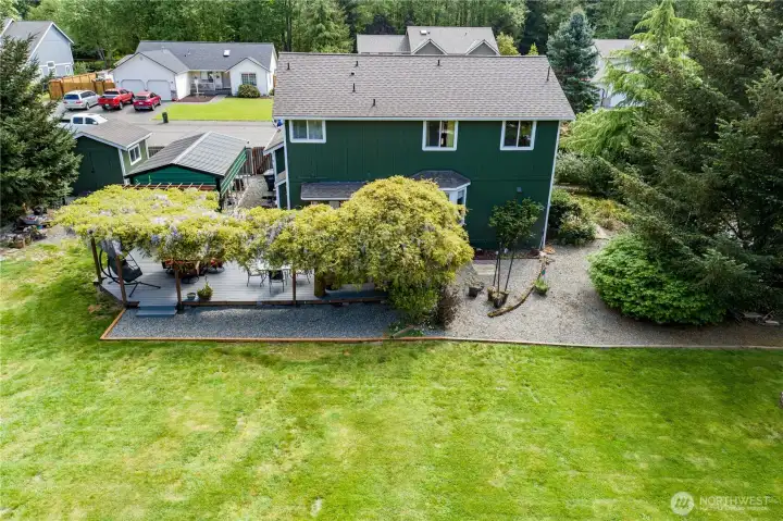 Aerial look at the yard & house
