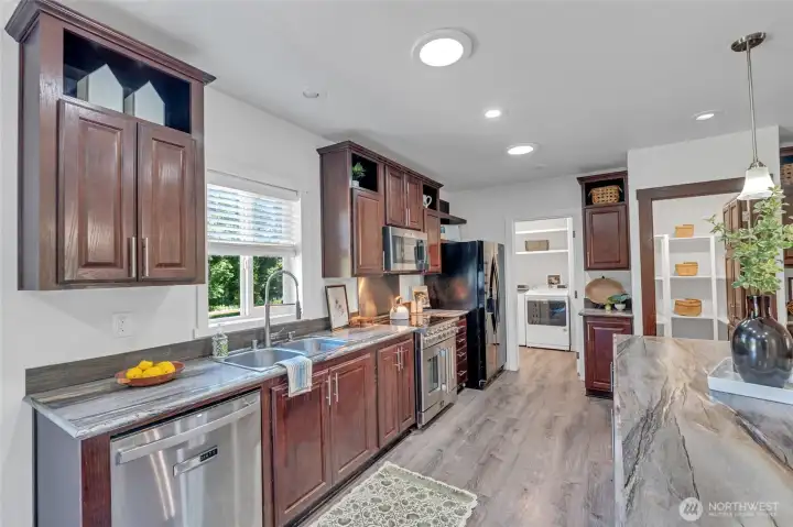 Large kitchen with walk-in pantry