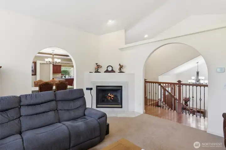 Cozy gas fireplace with remote and 3 fan speeds to provide ambiance or cozy heat for those chili winter nights.