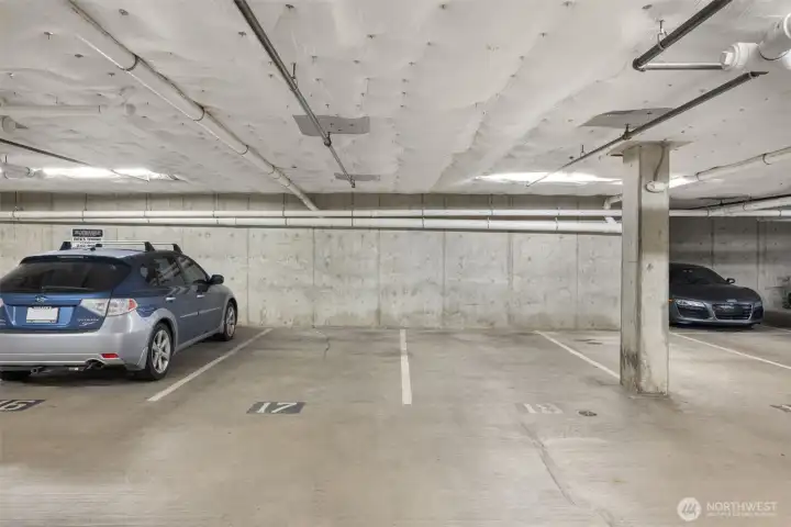 Premium convenience: Two highly coveted, secure garage parking spaces side-by-side