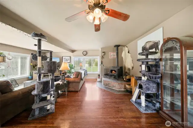 Living room with woodstove.
