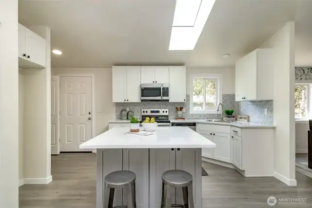 The new skylight makes the kitchen bright and beautiful