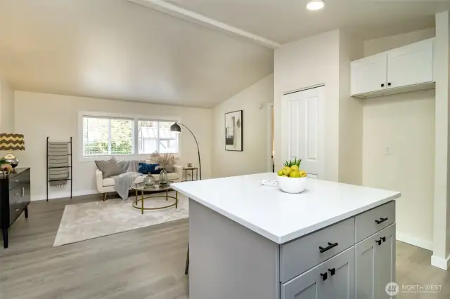 The kitchen island with breakfast bar also has great storage.