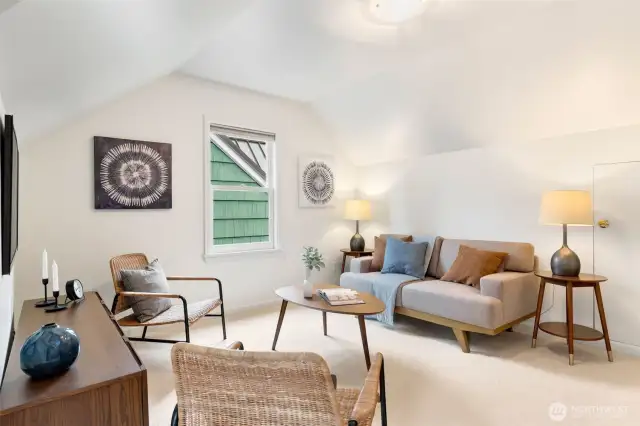 2nd media room/rec room on upper level can double as a large nursery, home office, playroom, and even enclosed into a 4th bedroom.