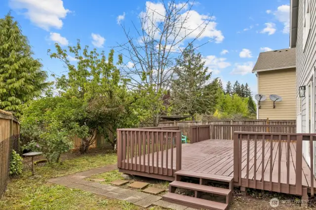 This sunny back deck is perfect for gatherings with friends!