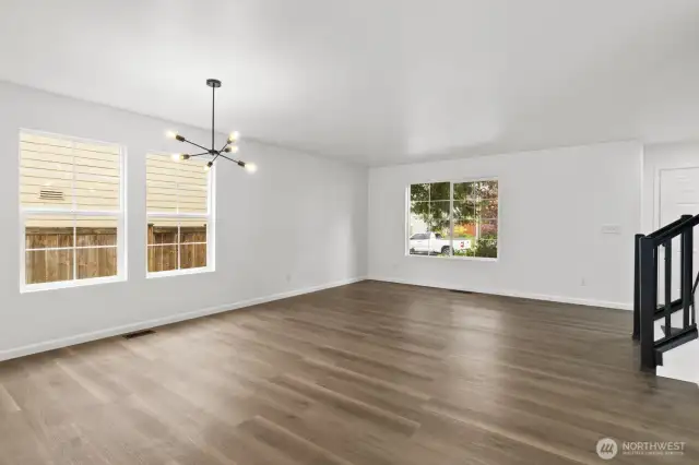 Abundant windows throughout the home fill the space with natural light.