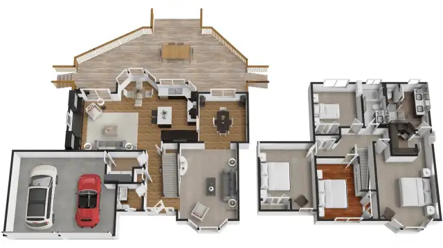 This 3D floorplan provides a clear view of the home’s intuitive layout, highlighting the seamless indoor-outdoor connection and spacious gathering areas.