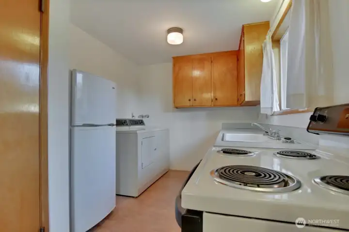 View of kitchen from dining area.