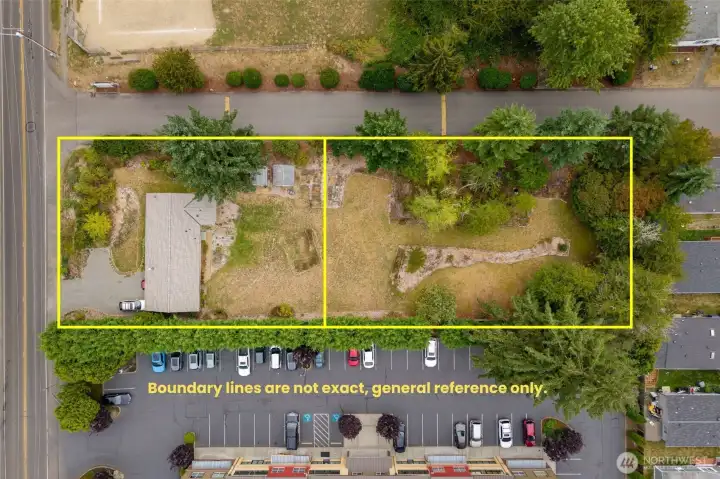 Boundary lines are not surveys, general reference only. The rear, adjacent 15,297sq ft vacant lot is included (no easement), making total combined 28,492sq ft (0.65 acre).