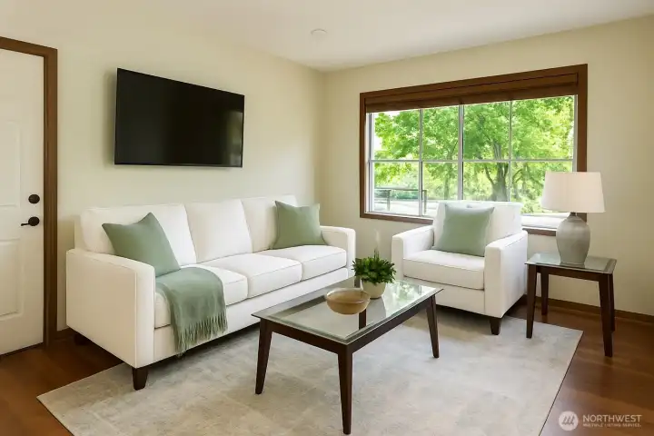 Virtually staged furniture of the living room.