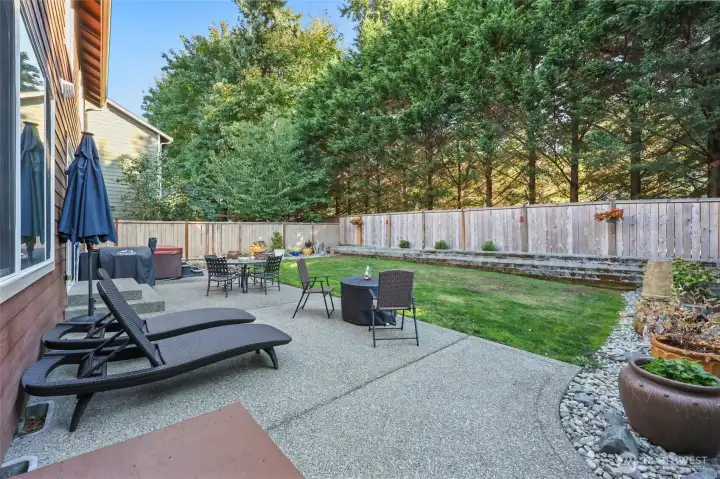 Uniquely set backyard that provides ample privacy and green "curtain".