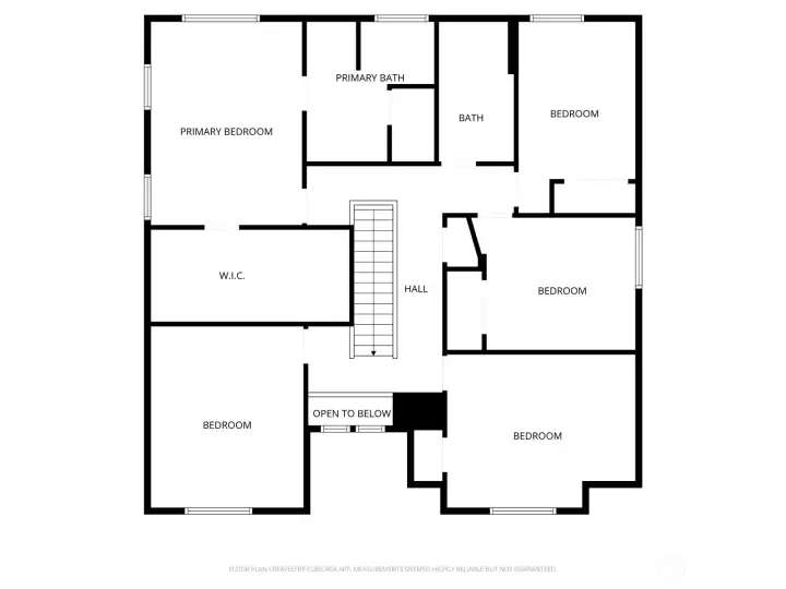 Room labeled "bedroom" bottom left is currently used as an office and does not have a closet. Super efficient, well thought out layout in this home.