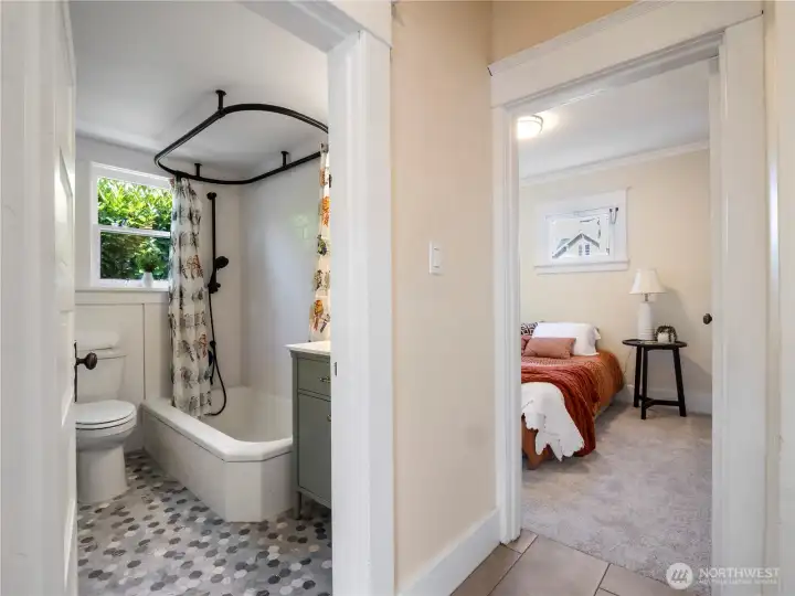 Full bath and one bedroom on main.