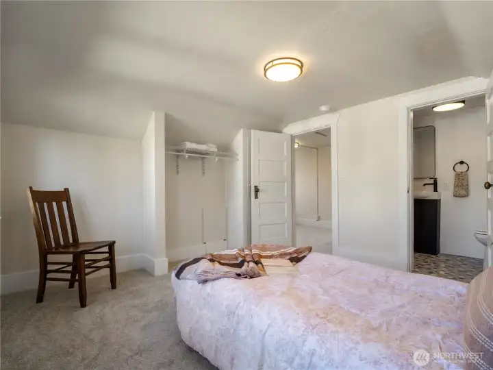 Each of the bedrooms on the top has a closet nook.