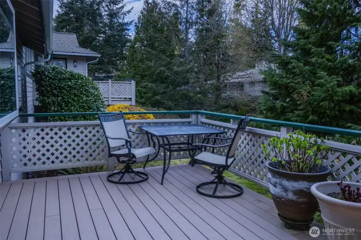 Private Deck with trees and wildlife surrounding it.
