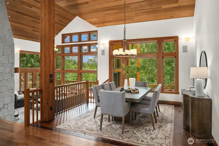 Dining room, with an open floor plan concept to the entertaining bar, wine cellar & kitchen.