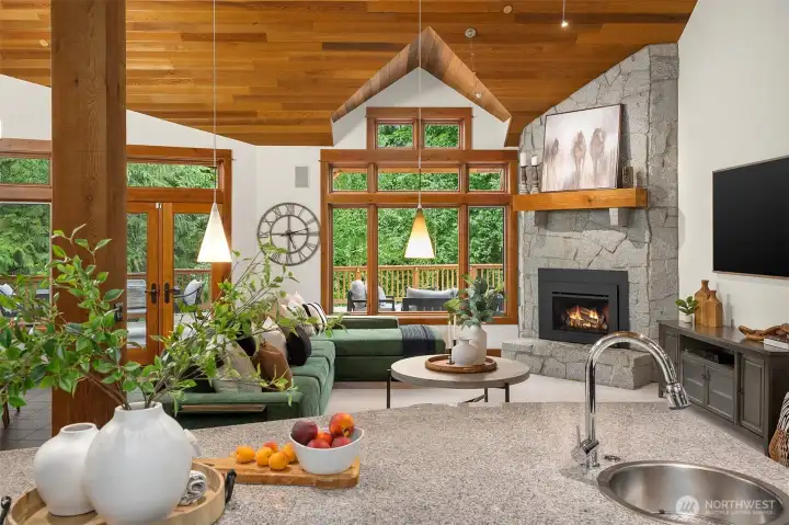 Living room, leading to the covered patio.