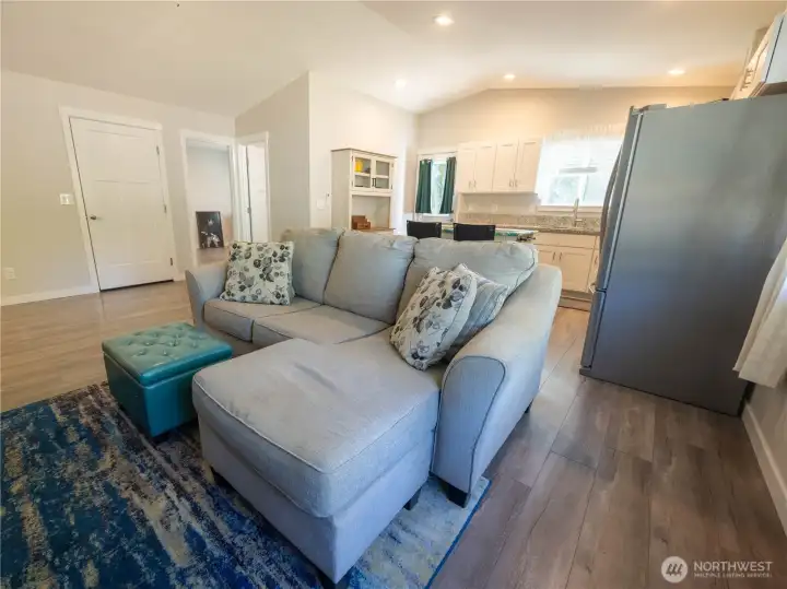 Seamless flow between the living room and kitchen areas