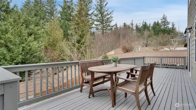 This beautifully refinished deck has so much space!