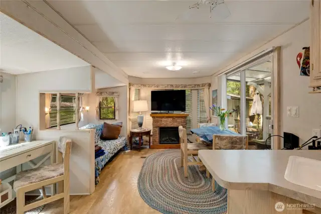 The desk area on the left could be used as a dining room again.  Make it your own!