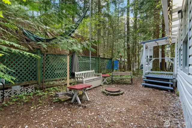 Side yard with fire pit