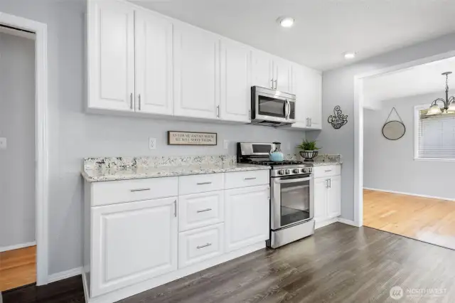 Lots of counter space and stainless-steel appliances.