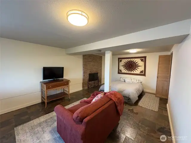Oversized bedroom with fireplace and walk in closet downstairs