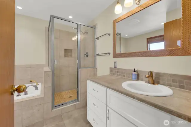 Master bath with heated tile floors.
