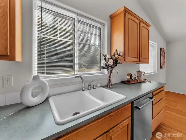 Beautiful natural light from large kitchen window.