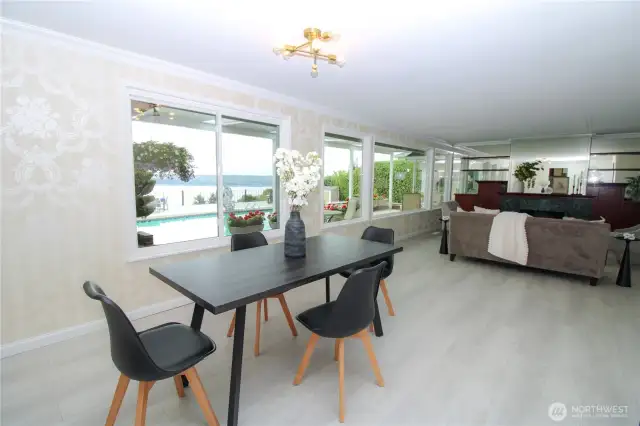 The large dining room can accommodate almost any table you desire