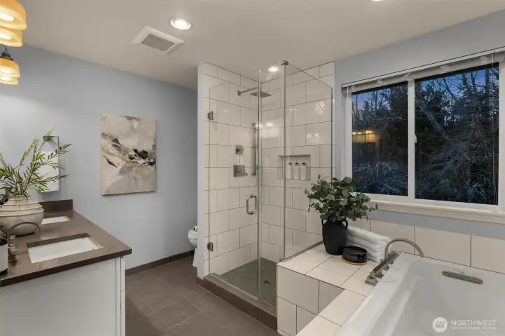 updated and spacious primary bath