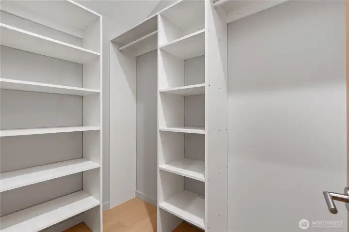 Walk-in closet in the primary.