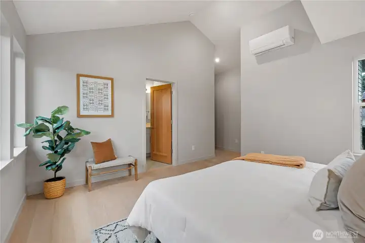 Spacious room has plenty of room for dresser or desk.