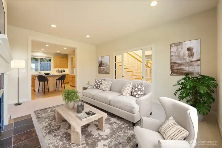 Living room off left of entry way leading to Kitchen