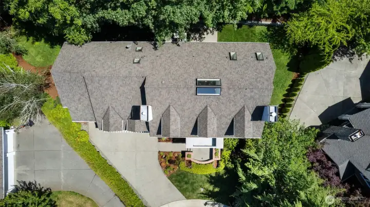 Drone shot of looking down at house and lot