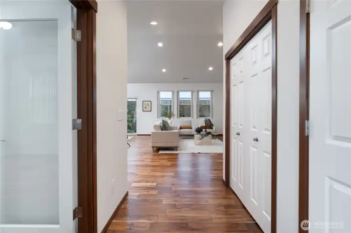Open hallway to living room space