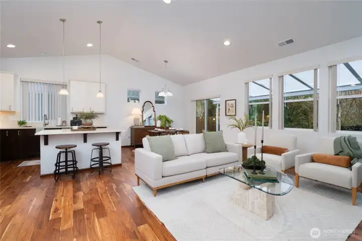 Open concept living and kitchen area with acacia hardwood floors in most rooms.  Upgrade list available.