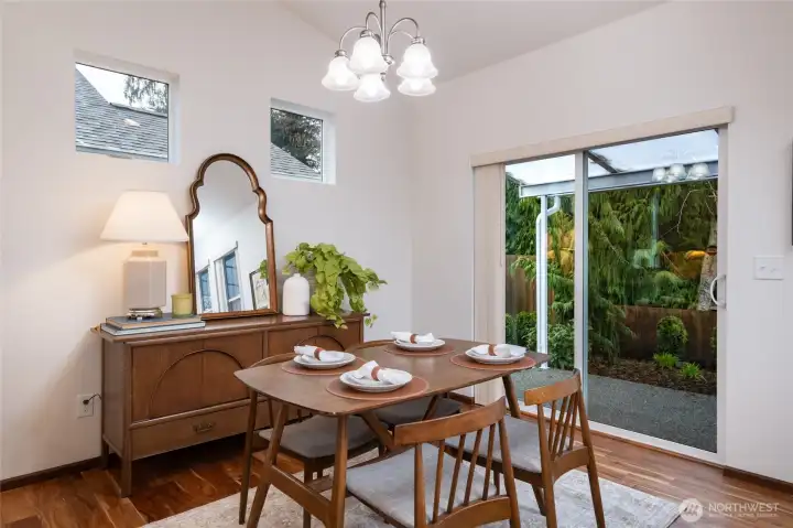 Dining area with sliding glass door
