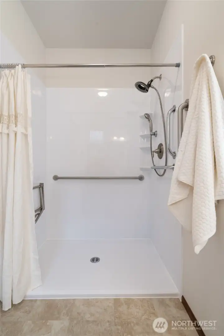 Large walk-in shower ADA compliant and so easy to age in place.