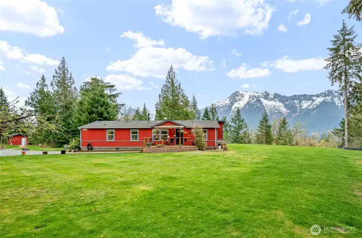 Surrounded by mountains, that's the well pump house off to the left
