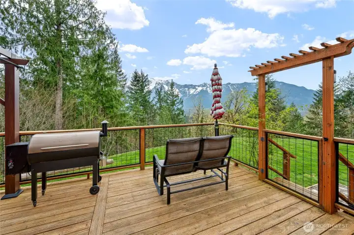 Another photo of the back deck, looking directly at the mountains, 14 x 20