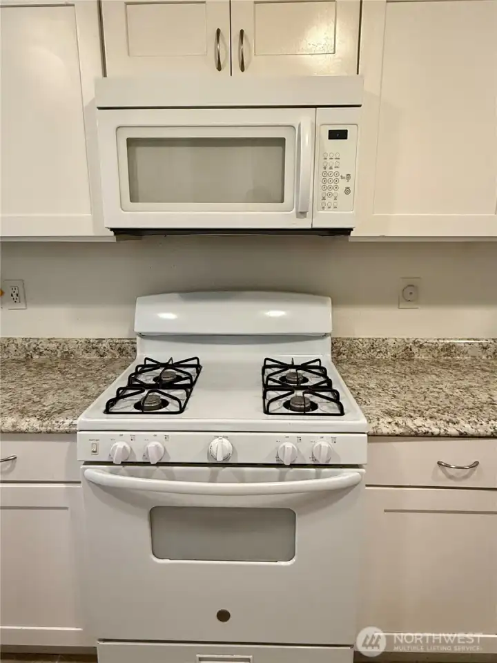 Each unit offers a newer gas range.