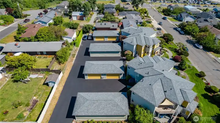 Each unit owns a two car garage...