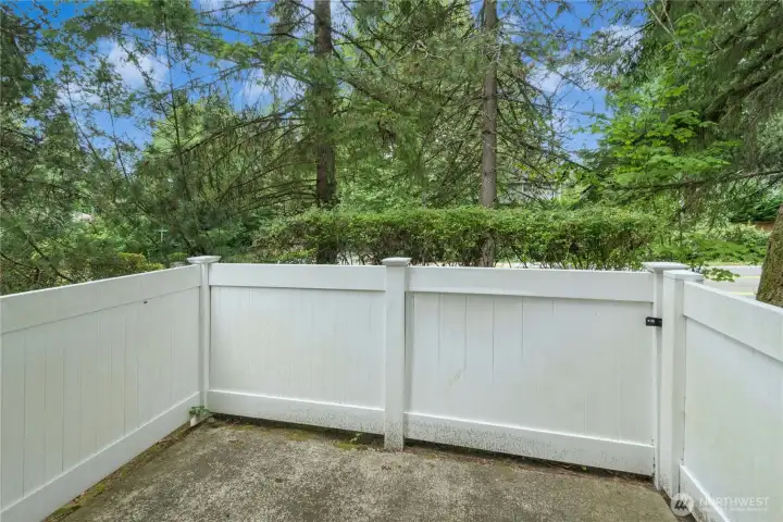 Alternate view of the private rear deck overlooking a peaceful treed setting. Alternate view of the private rear deck overlooking a peaceful treed setting.