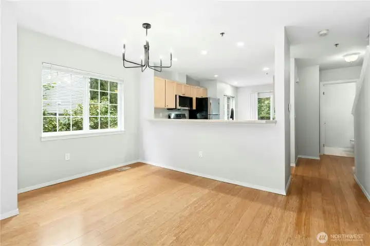 Dining area opens to the kitchen and living room, creating a functional layout for everyday living and entertaining. Dining area opens to the kitchen and living room, creating a functional layout for everyday living and entertaining.