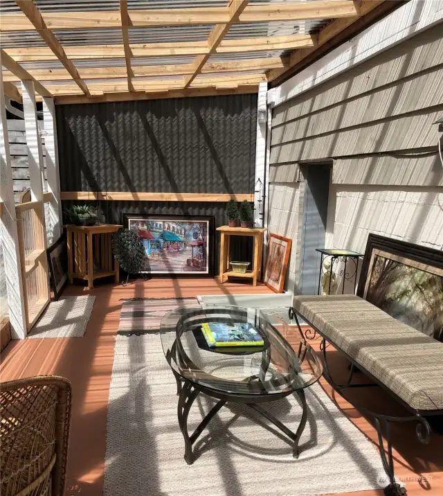 Backyard deck with staging