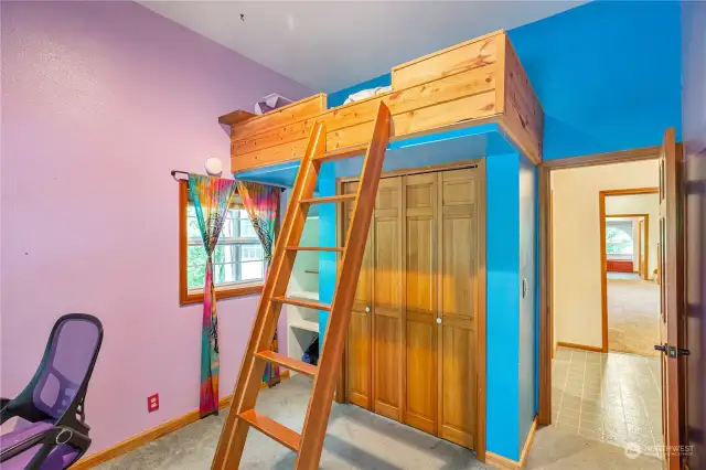 The main floor bedroom is perfect for extended guests and the loft bed is so cool!